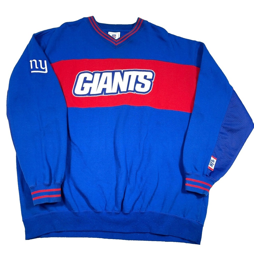 Vintage New York Giants Sweatshirt Men XXL 2XL Blue Crewneck Colorblock Y2K NFL